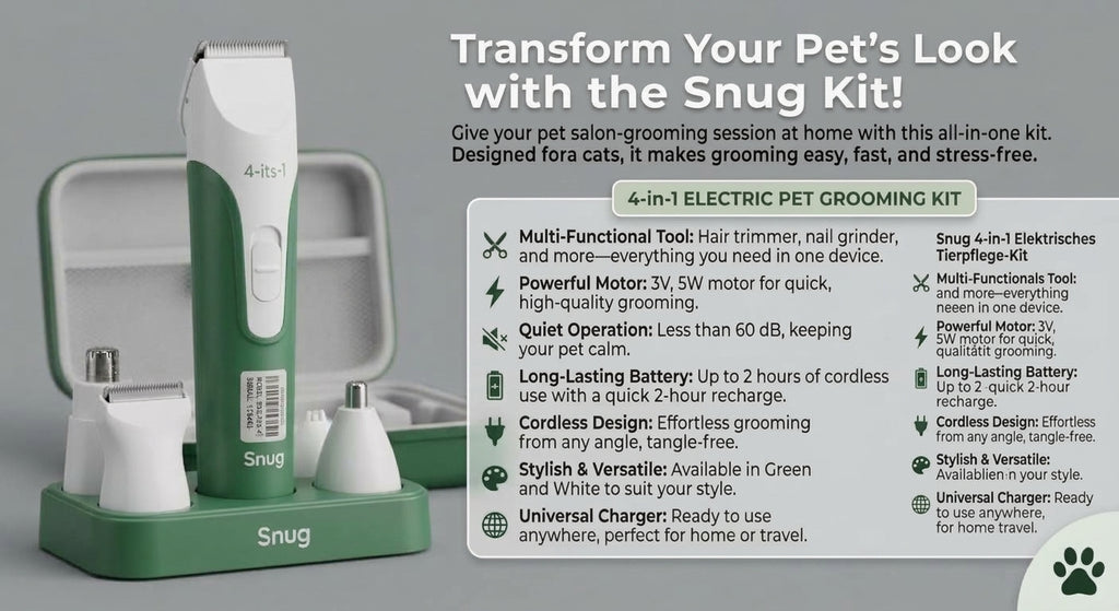 4 in 1 Electric Pet Grooming Kit - Hair Trimmer, Clippers, Nail Grinder for Cats & Dogs