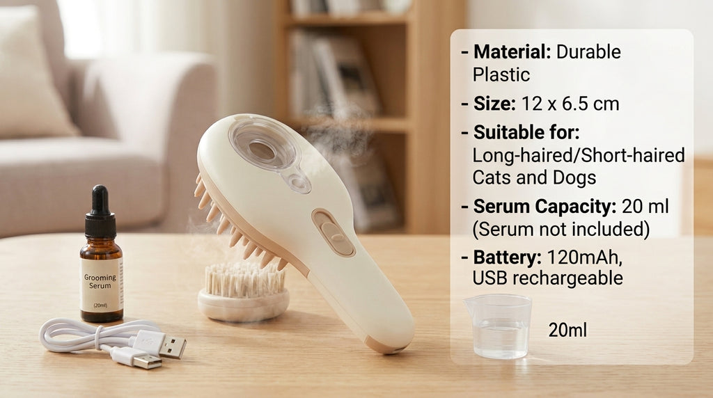 Electric Cat Steam Brush – 3-In-1 Pet Grooming Comb with Water Spray for Cats and Dogs, USB Rechargeable