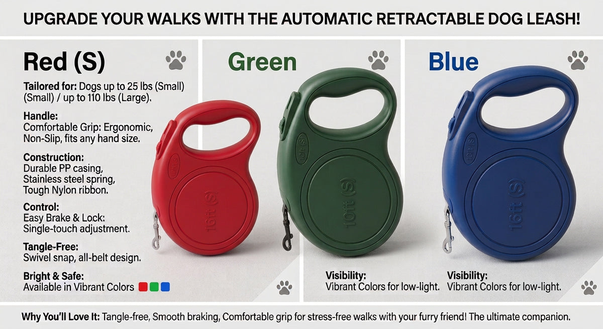 Automatic Retractable Dog Leash - Dual Size Options with Brake & Lock Safety System